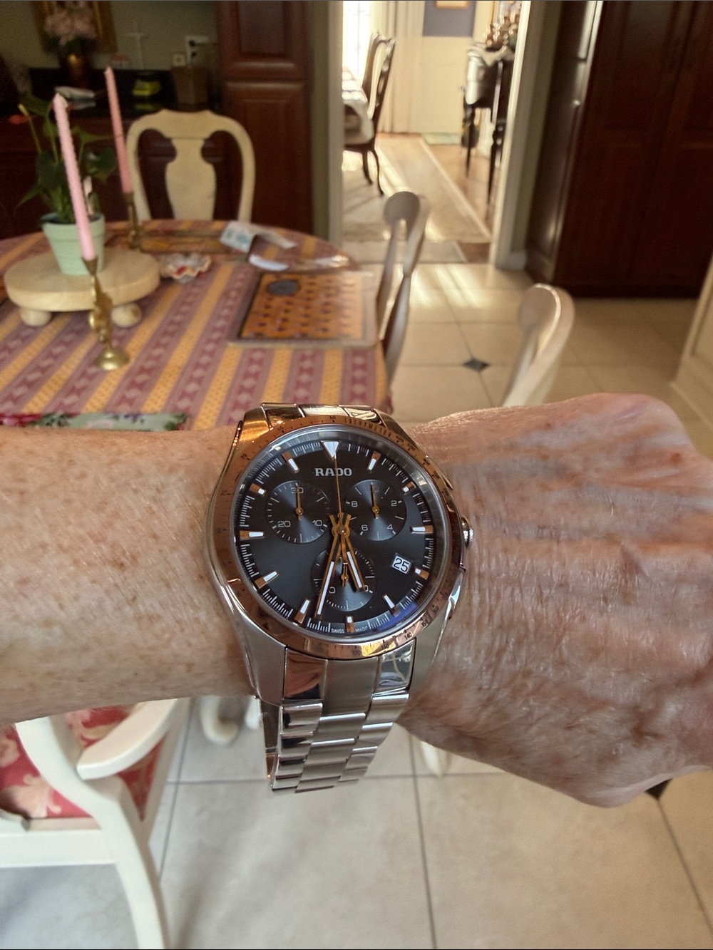 Rado Super Chrono Stainless Steel Watch with Black face edged in Gold